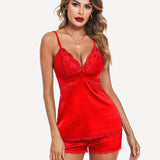 Heart Satin Lace Pajamas Set