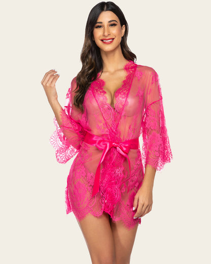 Lace Mesh Kimono Robe