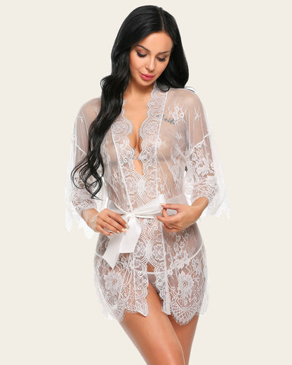 Lace Mesh Kimono Robe