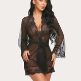 Lace Kimono Robe Mesh Nightgown