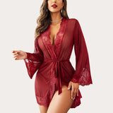 Lace Kimono Robe Mesh Nightgown