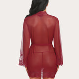 Lace Kimono Robe Mesh Nightgown