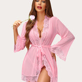 Lace Kimono Robe Mesh Nightgown
