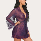 Lace Kimono Robe Mesh Nightgown