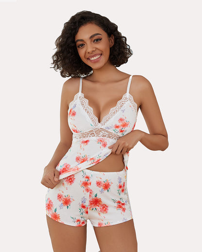 Lace Floral Cami PJS Set Pajama Set