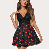 Lips Lace Full Slip Sleep Dress