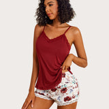 Floral Trim Cami Pajama Set