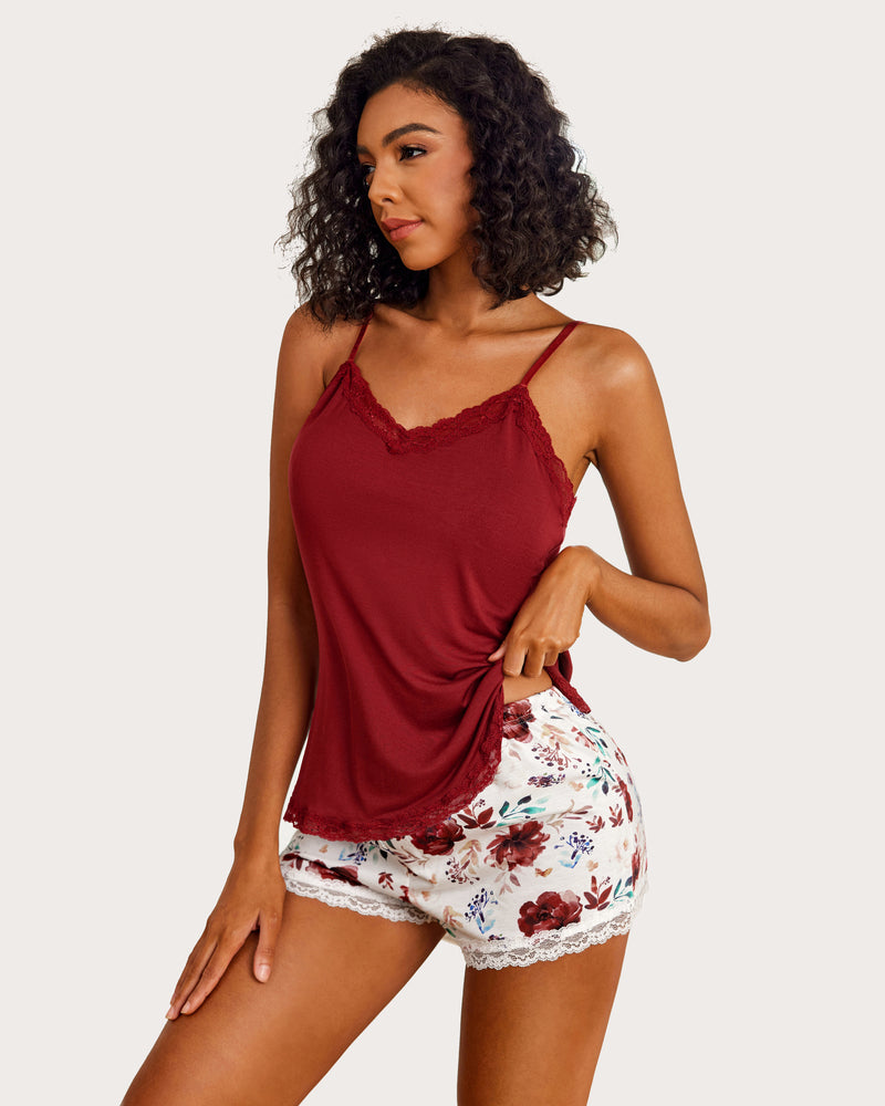 Floral Trim Cami Pajama Set
