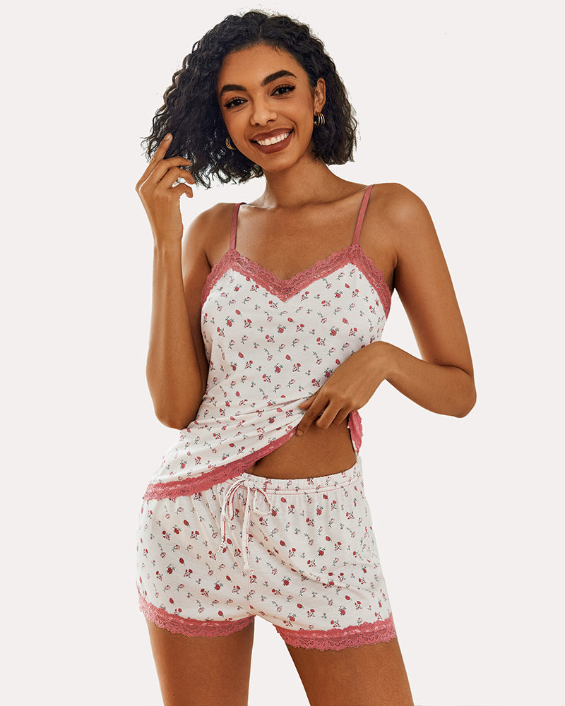 Floral Trim Cami Pajama Set