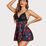 Heart Print Lace Full Slip Dress