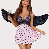 Heart Print Lace Full Slip Dress