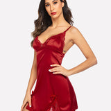 Satin Lace Mini Dress V Neck Nightgown
