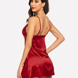 Satin Lace Mini Dress V Neck Nightgown