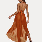 Deep V Neck Lace Mesh Dress