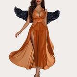 Deep V Neck Lace Mesh Dress