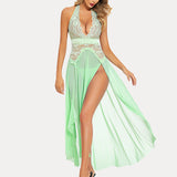 Deep V Neck Lace Mesh Dress