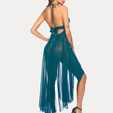 Deep V Neck Lace Mesh Dress