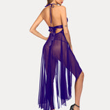 Deep V Neck Lace Mesh Dress