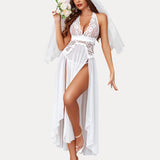Deep V Neck Lace Mesh Dress