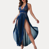 Deep V Neck Lace Mesh Dress