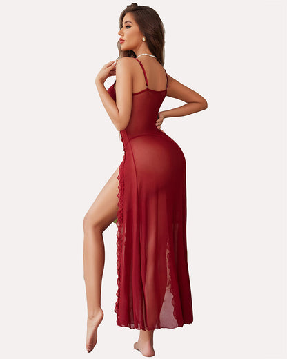 Lace Mesh Side Split Nightgowns