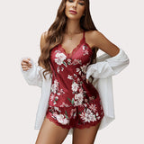 Floral Satin Cami Shorts Pajamas Set