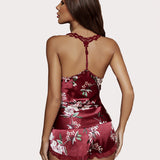 Floral Satin Cami Shorts Pajamas Set