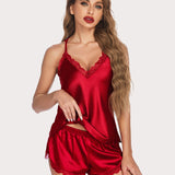 Satin Pajamas Set Cami Shorts Set