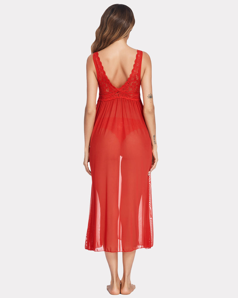 Lace Mesh Chemise V Neck Sleepwear