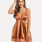 Satin Lingerie Dress V Neck Slips Nightie