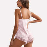 Satin Pajamas Set Lace Cami Shorts Set