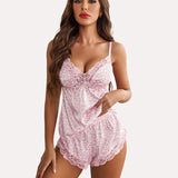 Satin Pajamas Set Lace Cami Shorts Set
