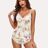 Satin Pajamas Set Lace Cami Shorts Set
