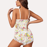 Satin Pajamas Set Lace Cami Shorts Set