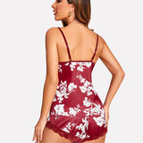 Satin Pajamas Set Lace Cami Shorts Set