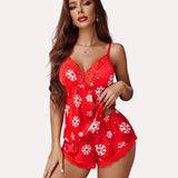 Satin Pajamas Set Lace Cami Shorts Set