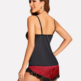 Satin Pajamas Set Lace Cami Shorts Set