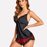 Satin Pajamas Set Lace Cami Shorts Set