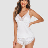 Satin Pajamas Set Lace Cami Shorts Set