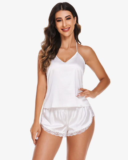 Satin Pajama Set Cami Lace Sleepwear