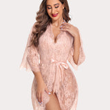2 Piece Set Lace Robe with Teddy