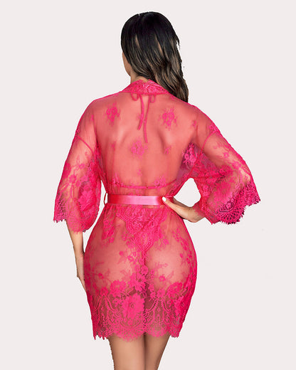 2 Piece Set Lace Robe with Teddy