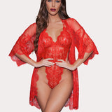 2 Piece Set Lace Robe with Teddy