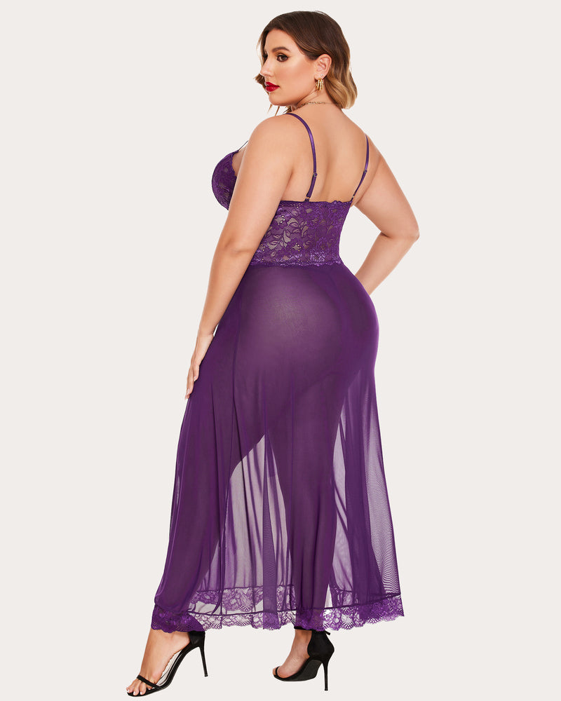 Plus Size Floral Side Slits Nightdress