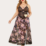Plus Size Floral Side Slits Nightdress