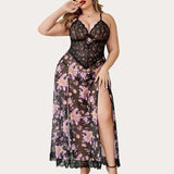 Plus Size Floral Side Slits Nightdress