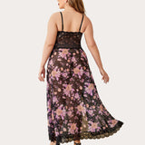Plus Size Floral Side Slits Nightdress