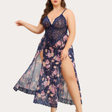 Plus Size Floral Side Slits Nightdress