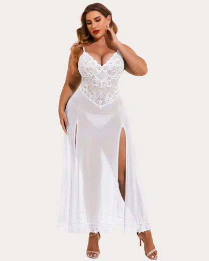 Plus Size Floral Side Slits Nightdress
