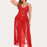 Plus Size Floral Side Slits Nightdress